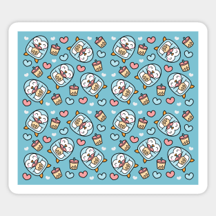 Cute Bubble Tea and Penguin Heart Pattern Sticker